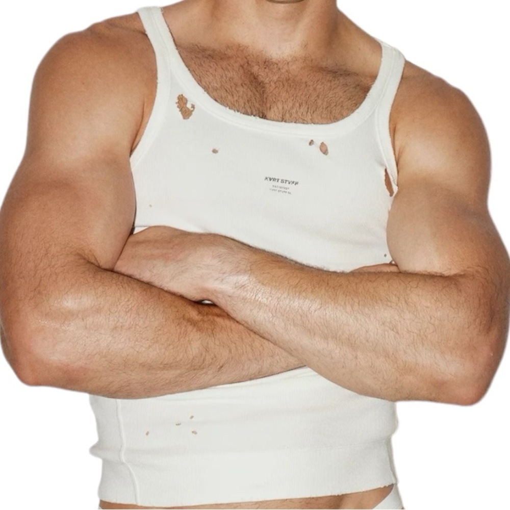 KVRT STVFF Men's White Mechanic Tank Top Sleeveless Designer Size Small
